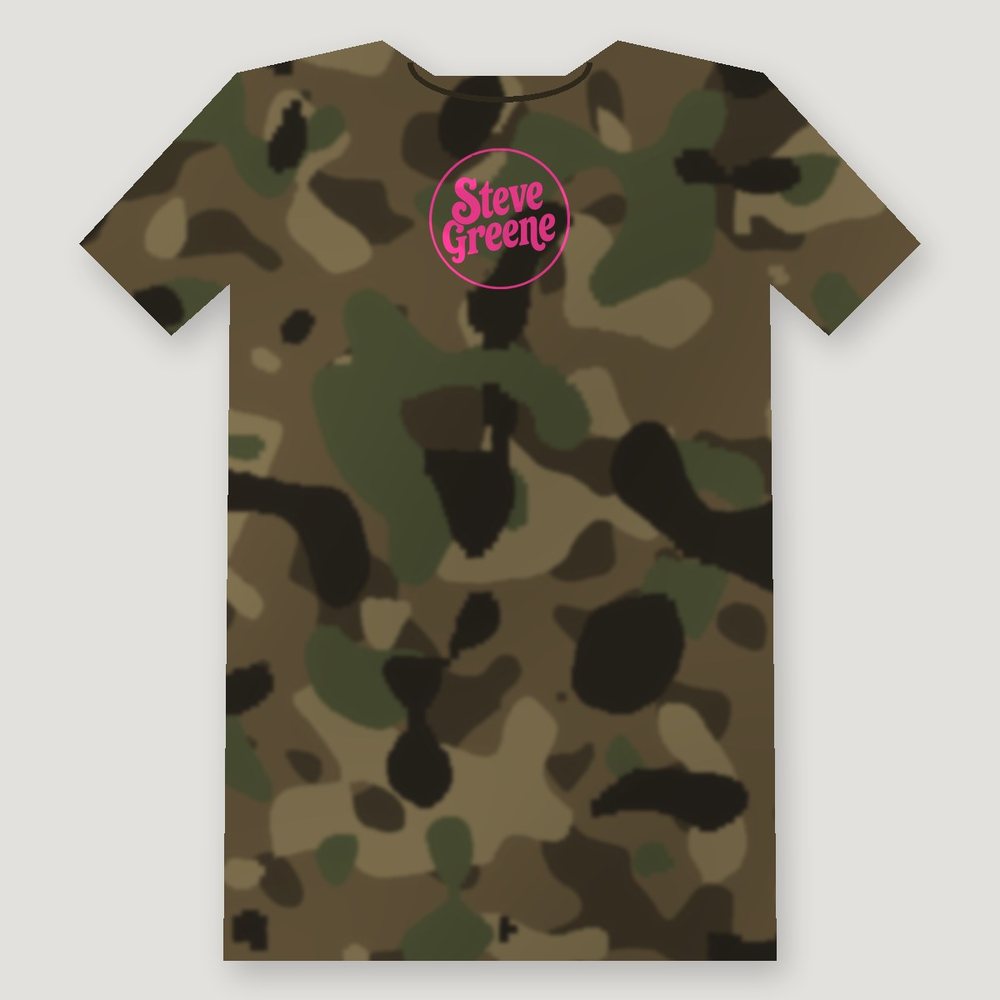Hot Tamale in Training Tee, back: pink Steve Greene badge